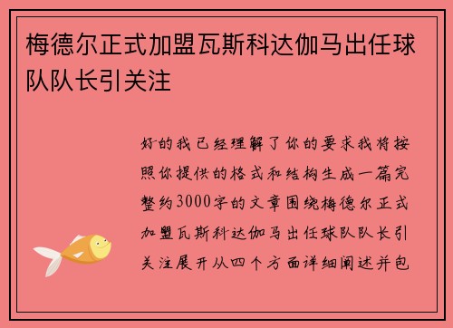 梅德尔正式加盟瓦斯科达伽马出任球队队长引关注